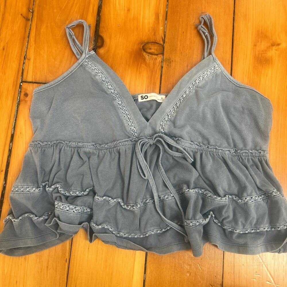 Blue tie front crop top
